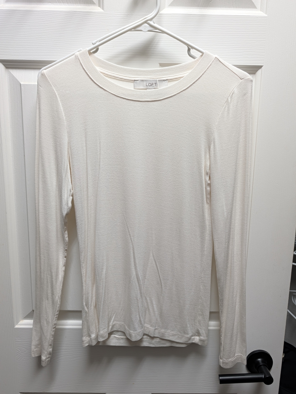 LOFT Long-Sleeve Crewneck Top in Creamy White